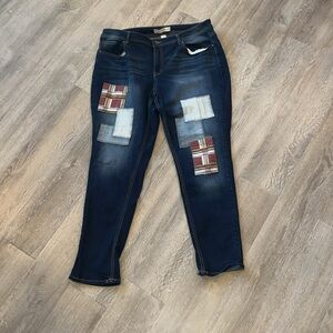 Adorable patchwork patches boho preppy stretch jeans size 18W